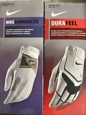 2 Nike Women’s Left Size ML 21cm Summerlite and Durafeel M 20 cm Golf Gloves New